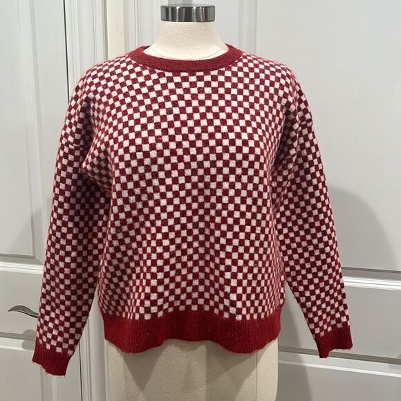 Madewell Wool Alpaca Blend Checkerboard Jacquard Pullover Sweater Size Smalll - Picture 2 of 13